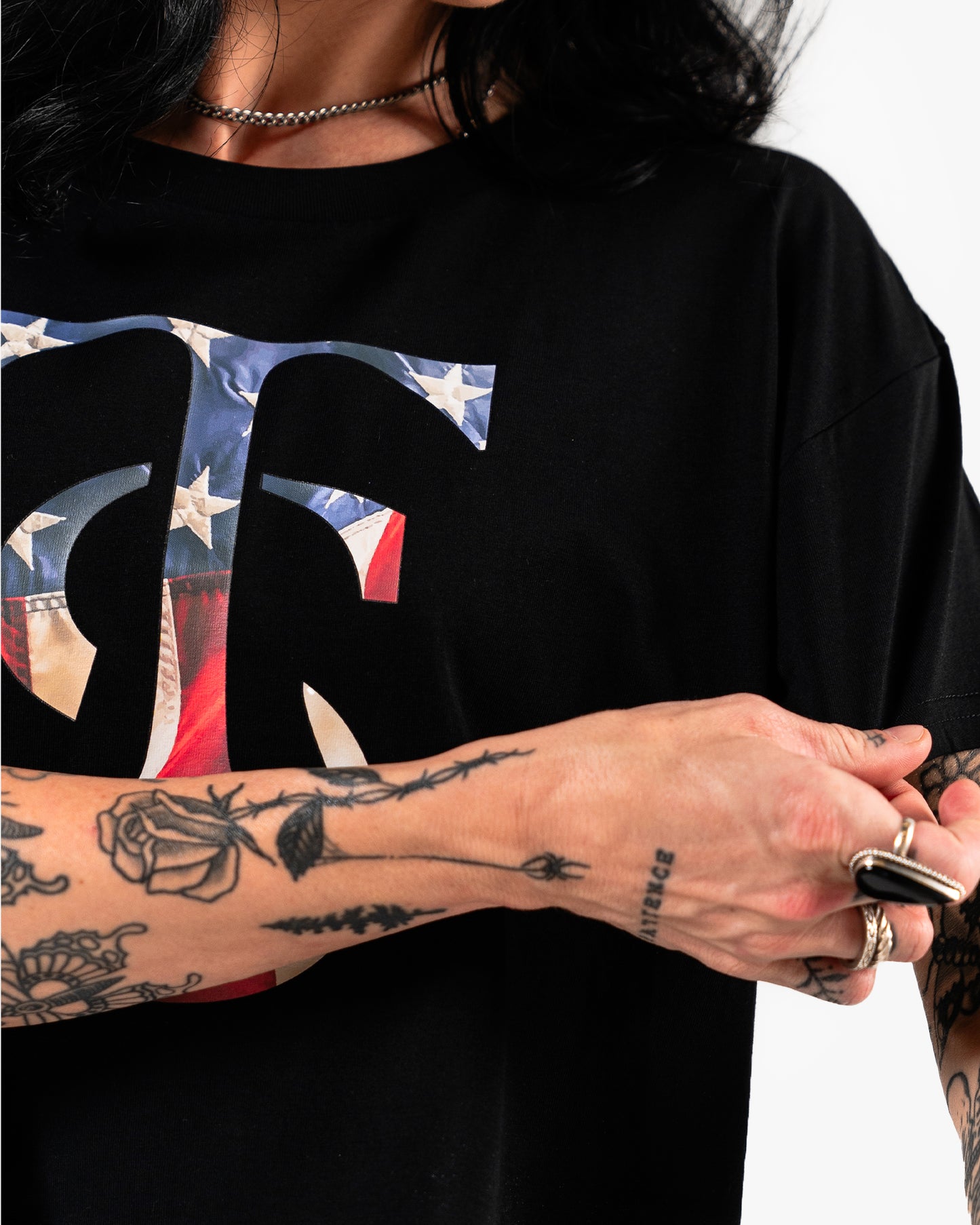 Stars & Stripes Crop Tee - Black