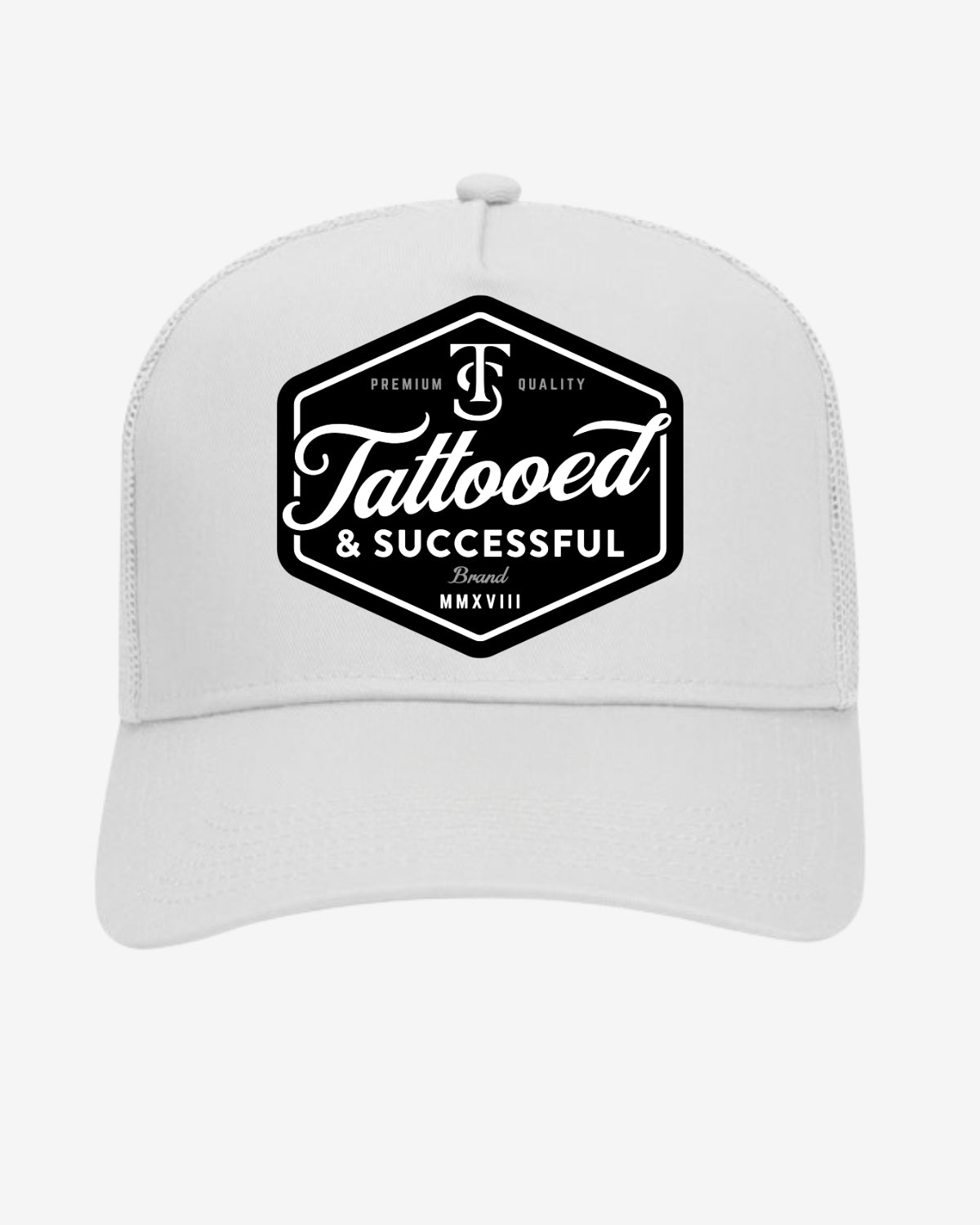 Brand 5 Panel Trucker Hat - White
