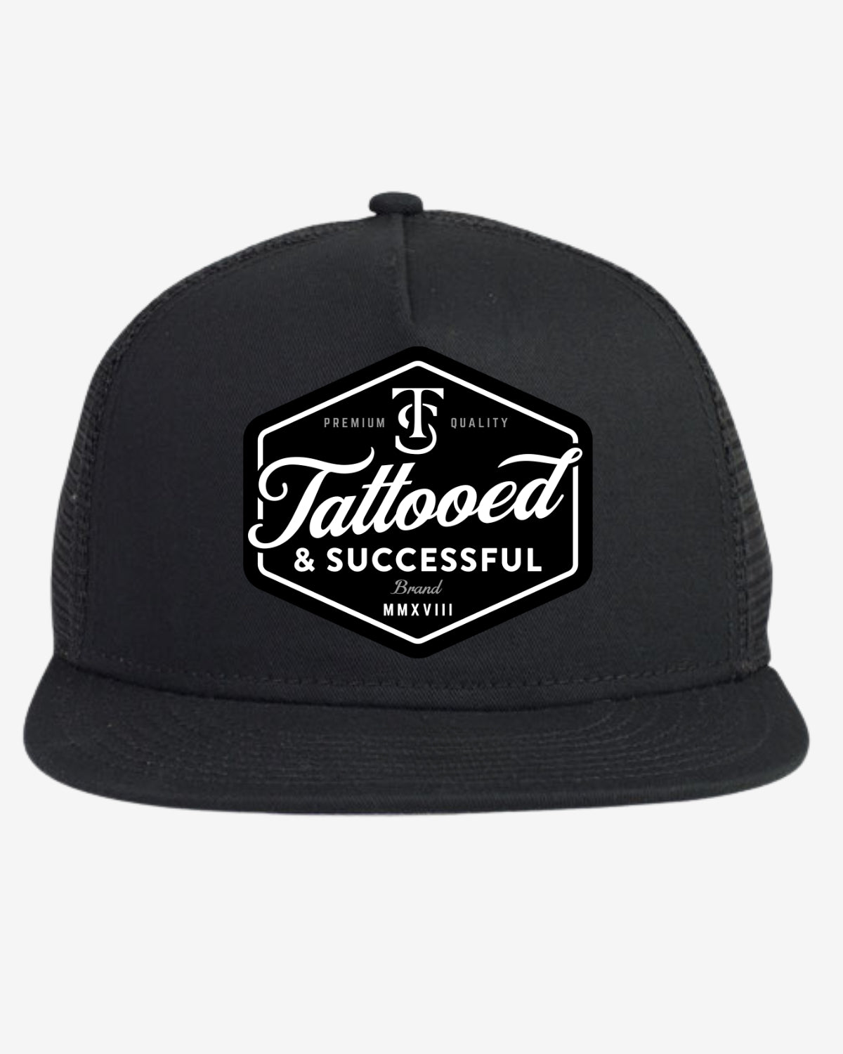 Brand 5 Panel Snapback Hat - Black