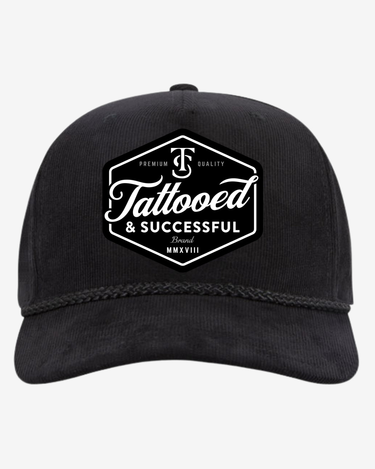 Brand 5 Panel Corduroy Hat - Black