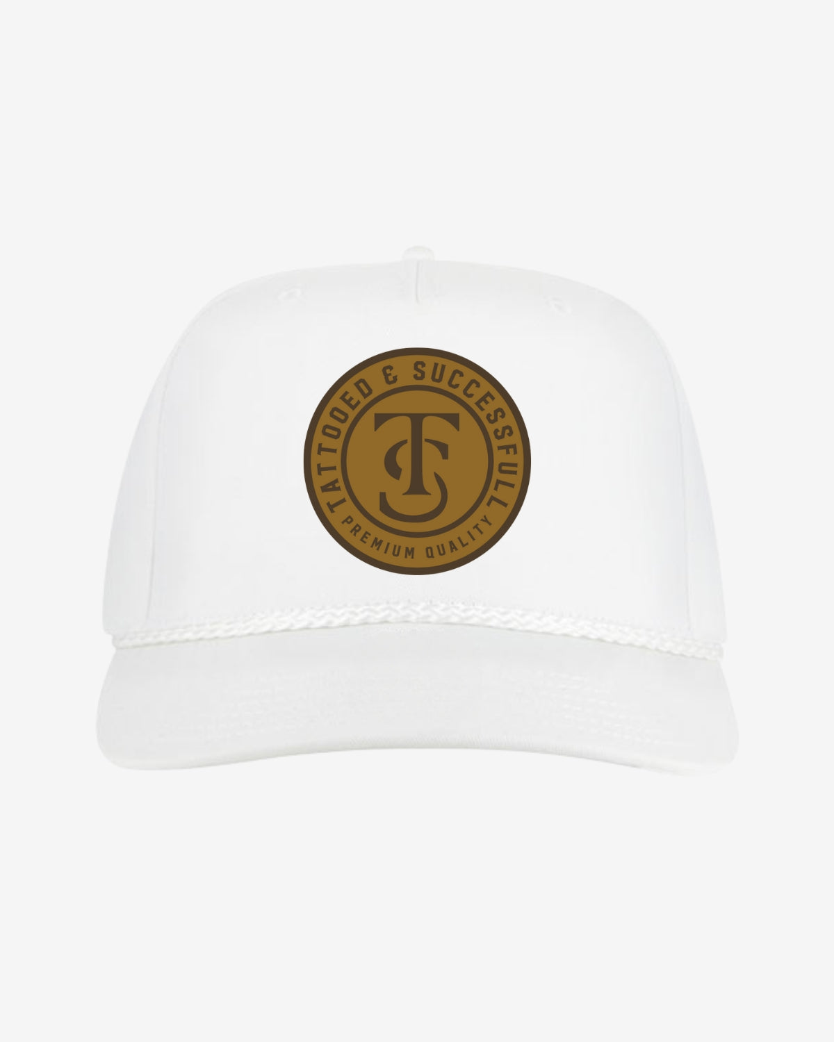 Leather Patch 5 Panel Rope Hat - White