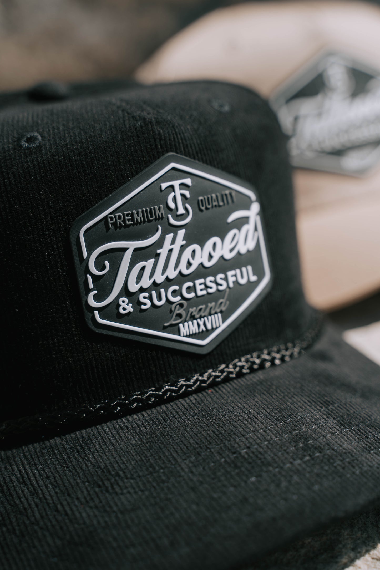 Brand 5 Panel Corduroy Hat - Black