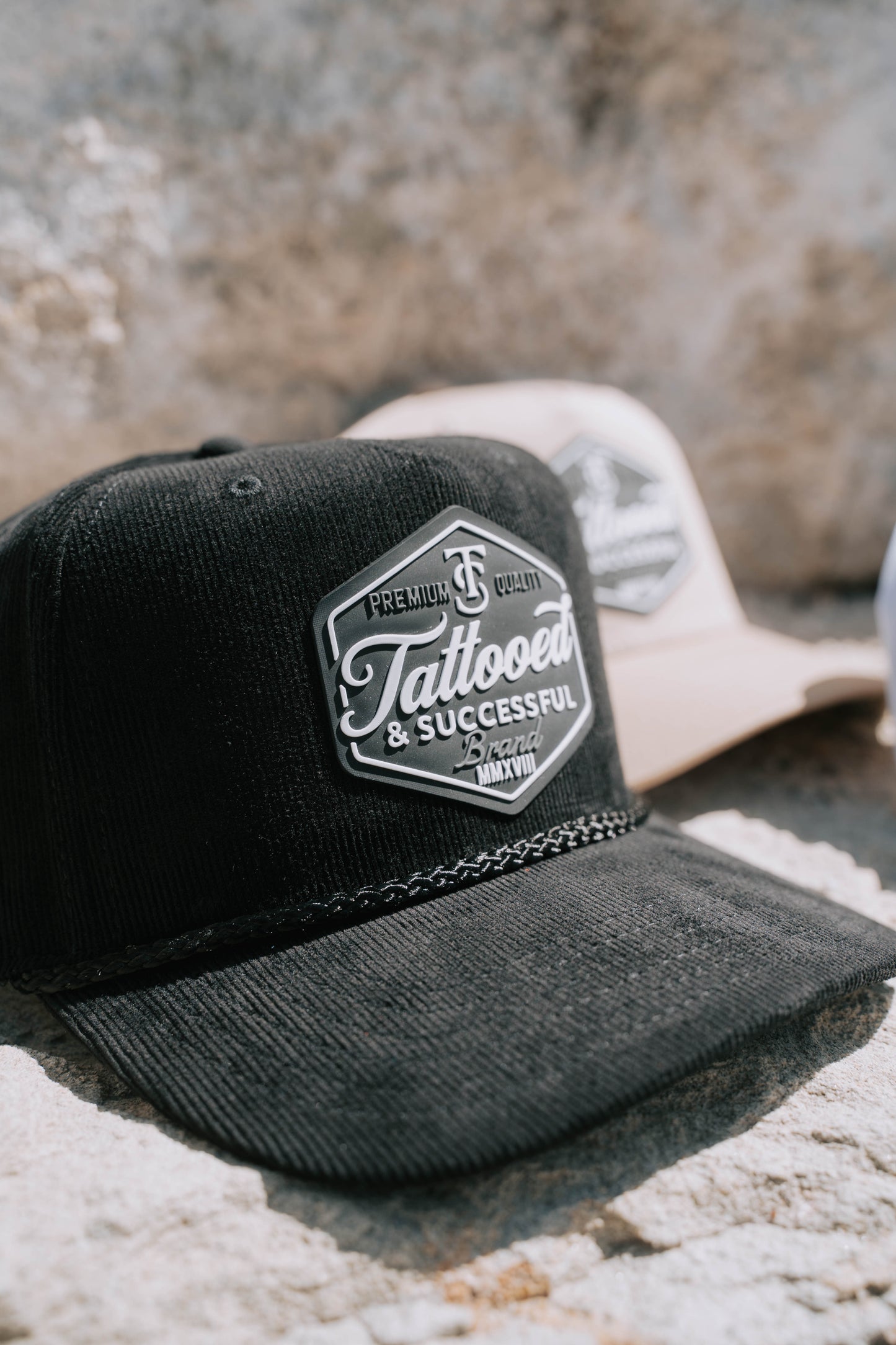 Brand 5 Panel Corduroy Hat - Black