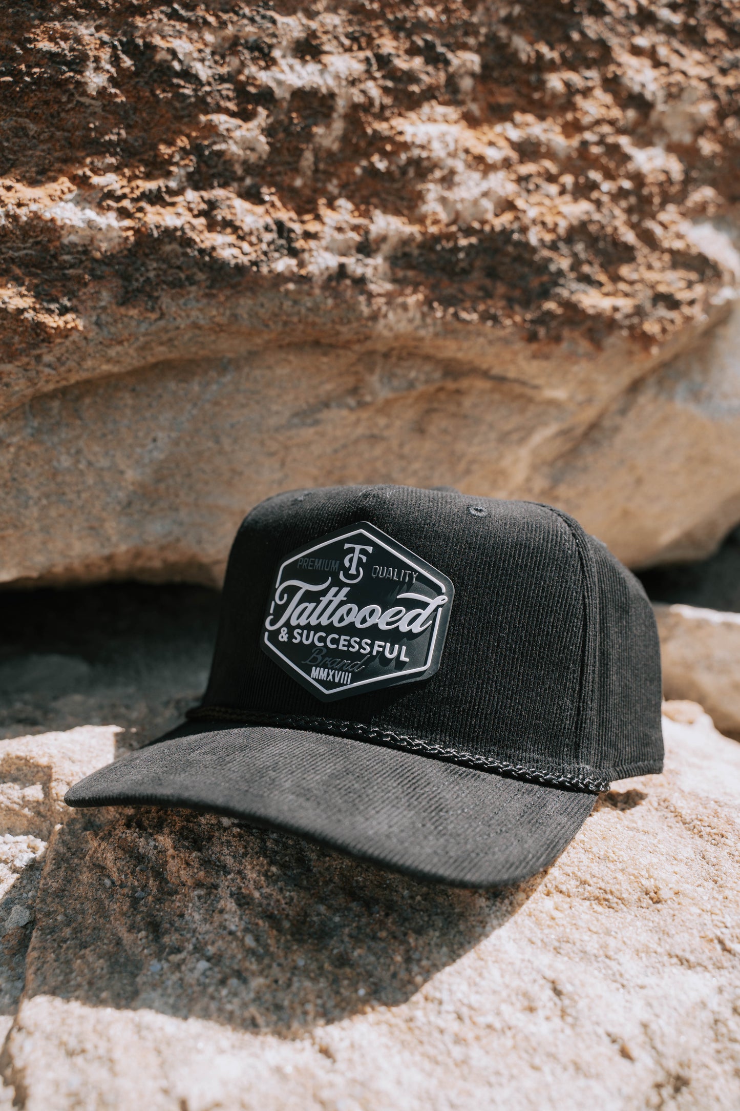 Brand 5 Panel Corduroy Hat - Black