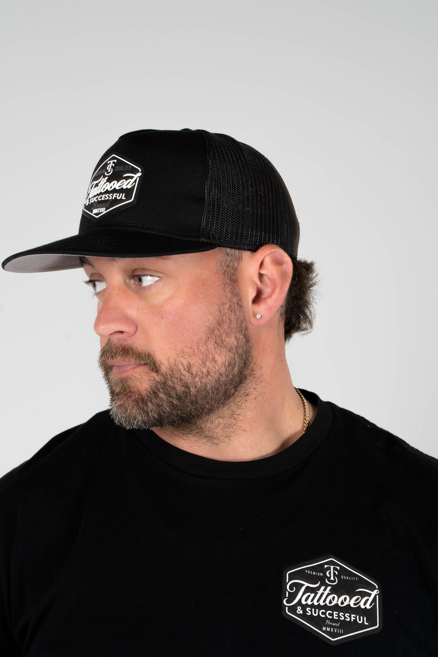 Brand 5 Panel Snapback Hat - Black