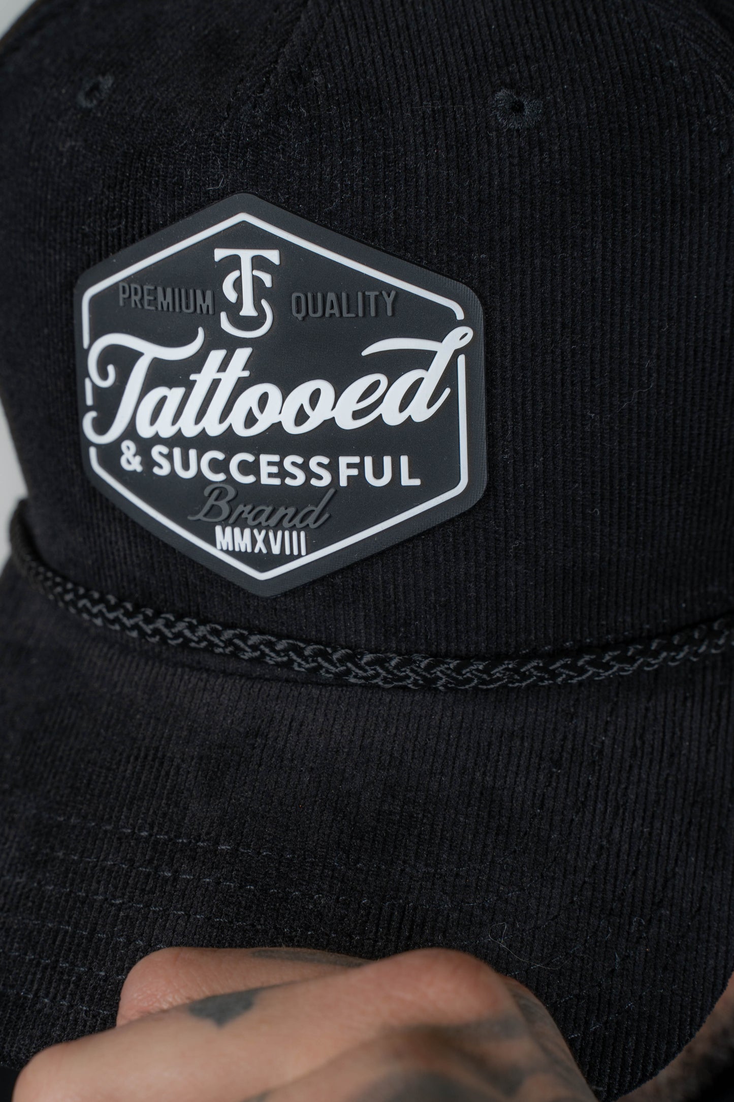 Brand 5 Panel Corduroy Hat - Black