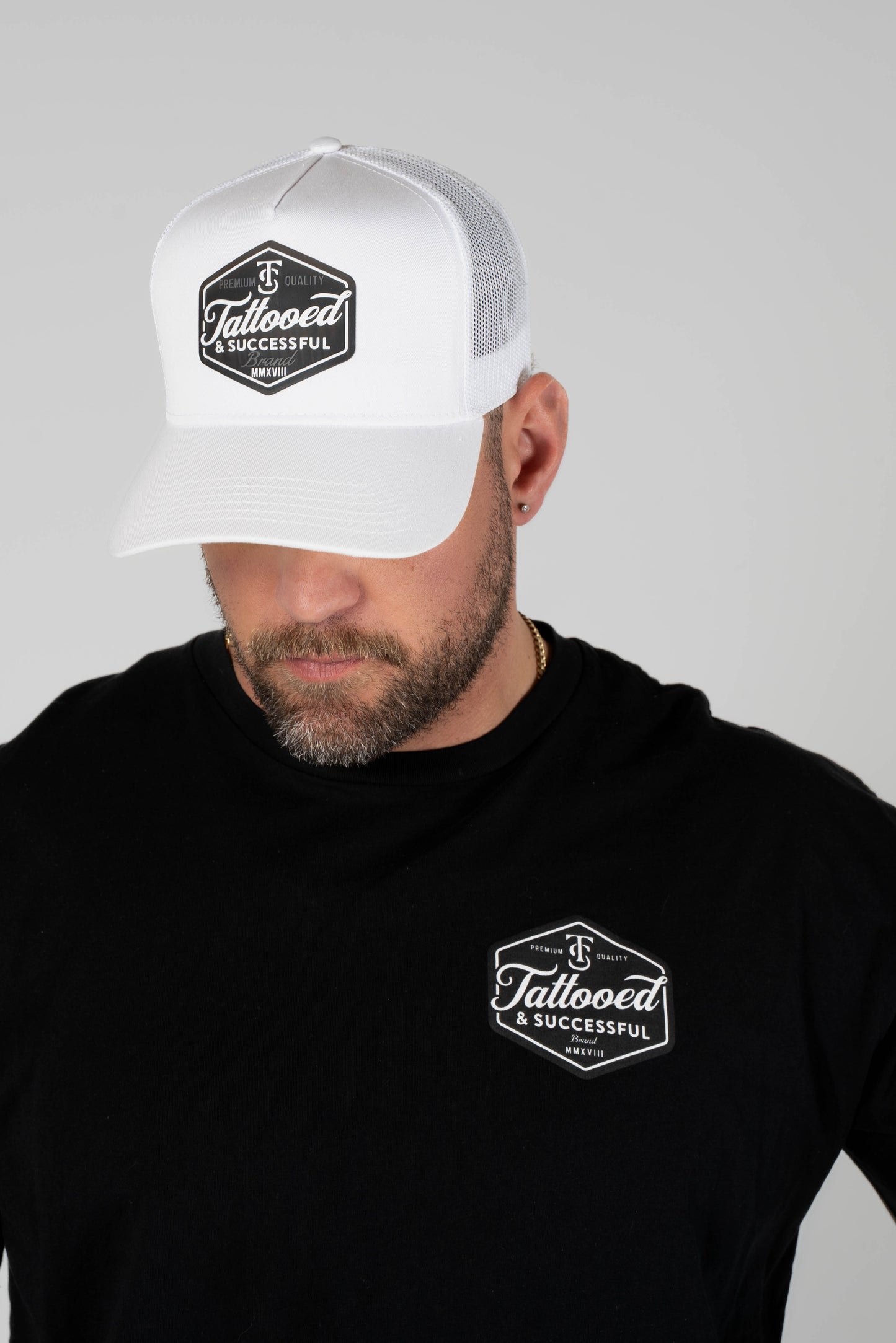 Brand 5 Panel Trucker Hat - White