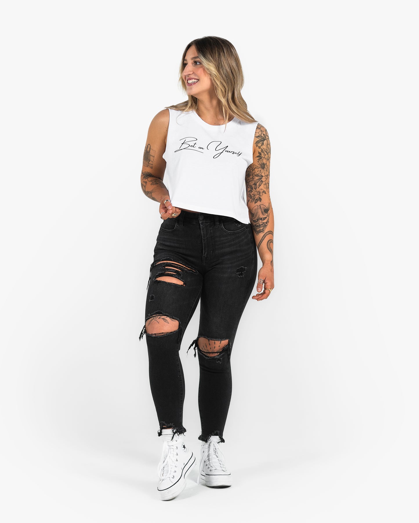 Bet On Yourself Crop Tank - White