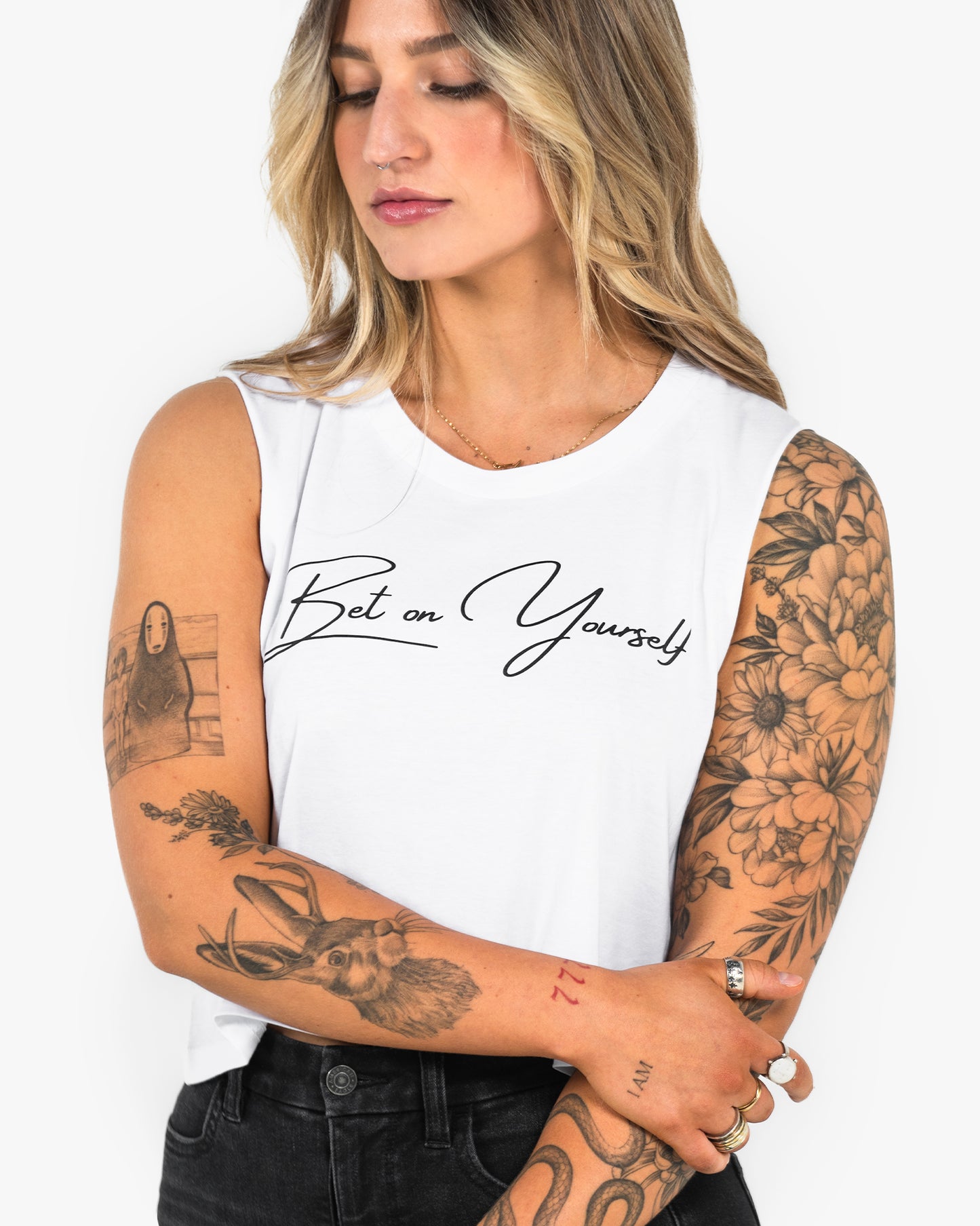 Bet On Yourself Crop Tank - White