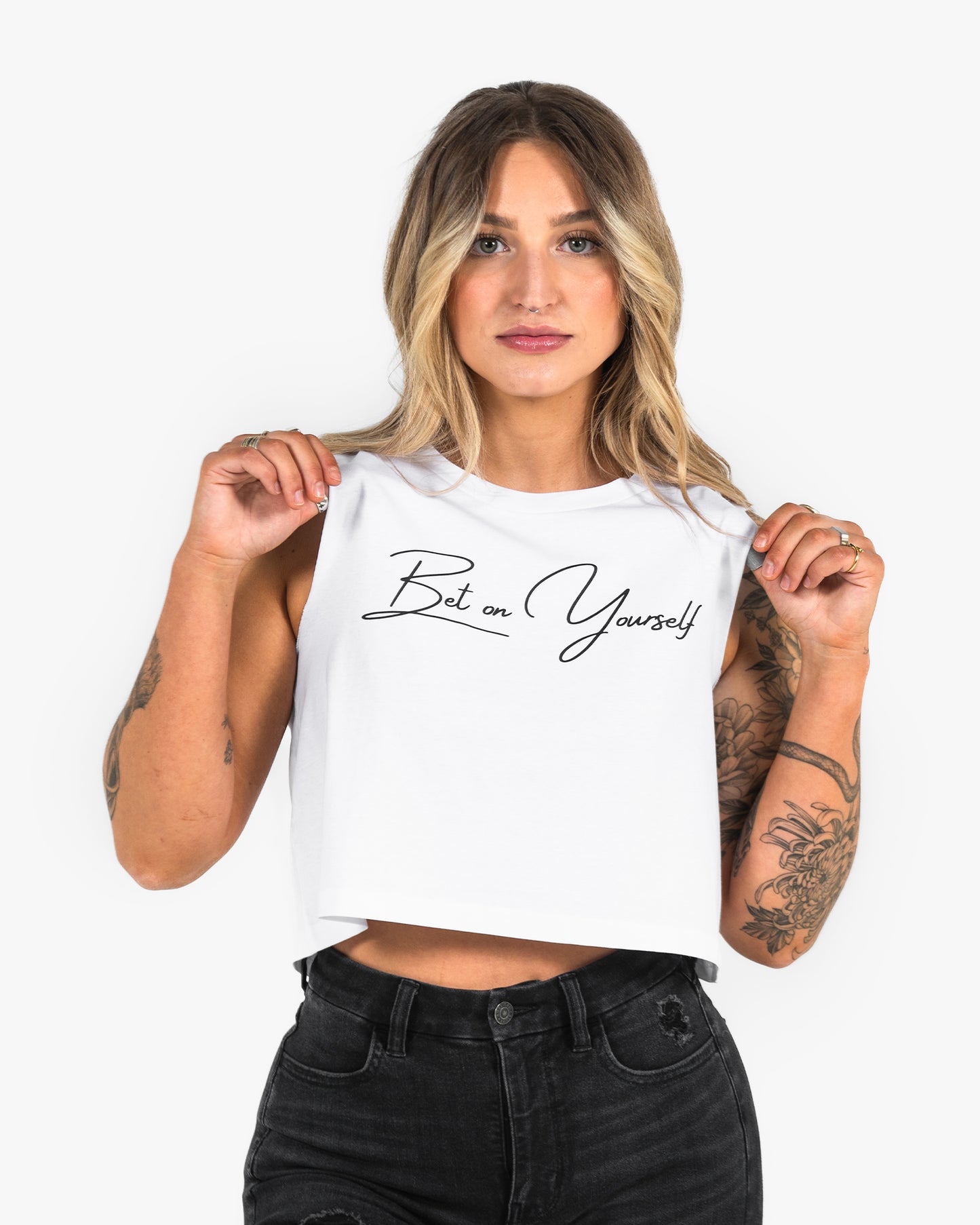 Bet On Yourself Crop Tank - White