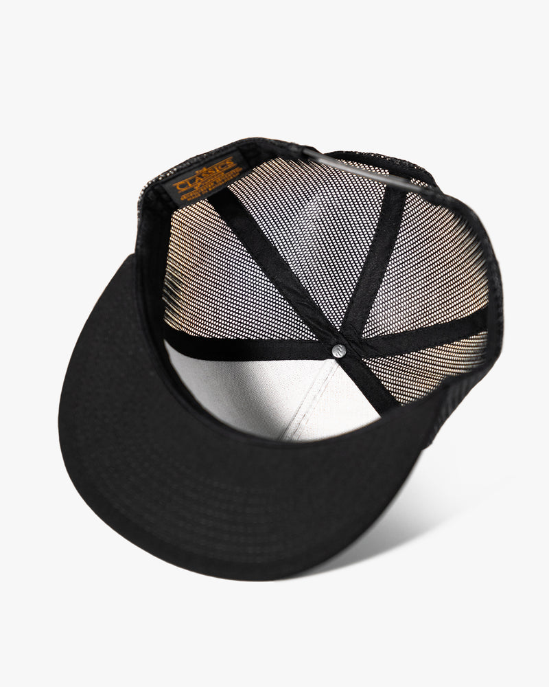 Leather Patch Classic Snapback Trucker Hat - Black