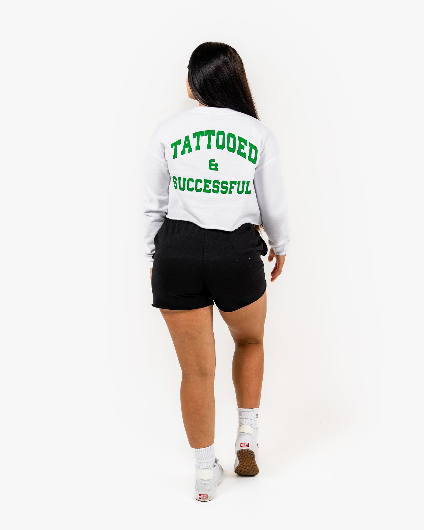 WKND Crop Crewneck - White w/ Green