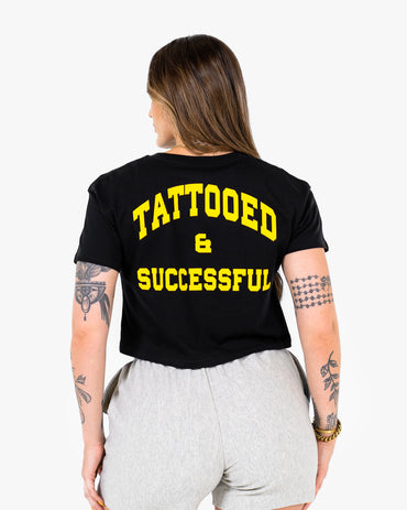 WKND Crop Tee - Black w/ Yellow