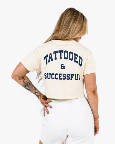 WKND Crop Tee - Ecru w/ Navy