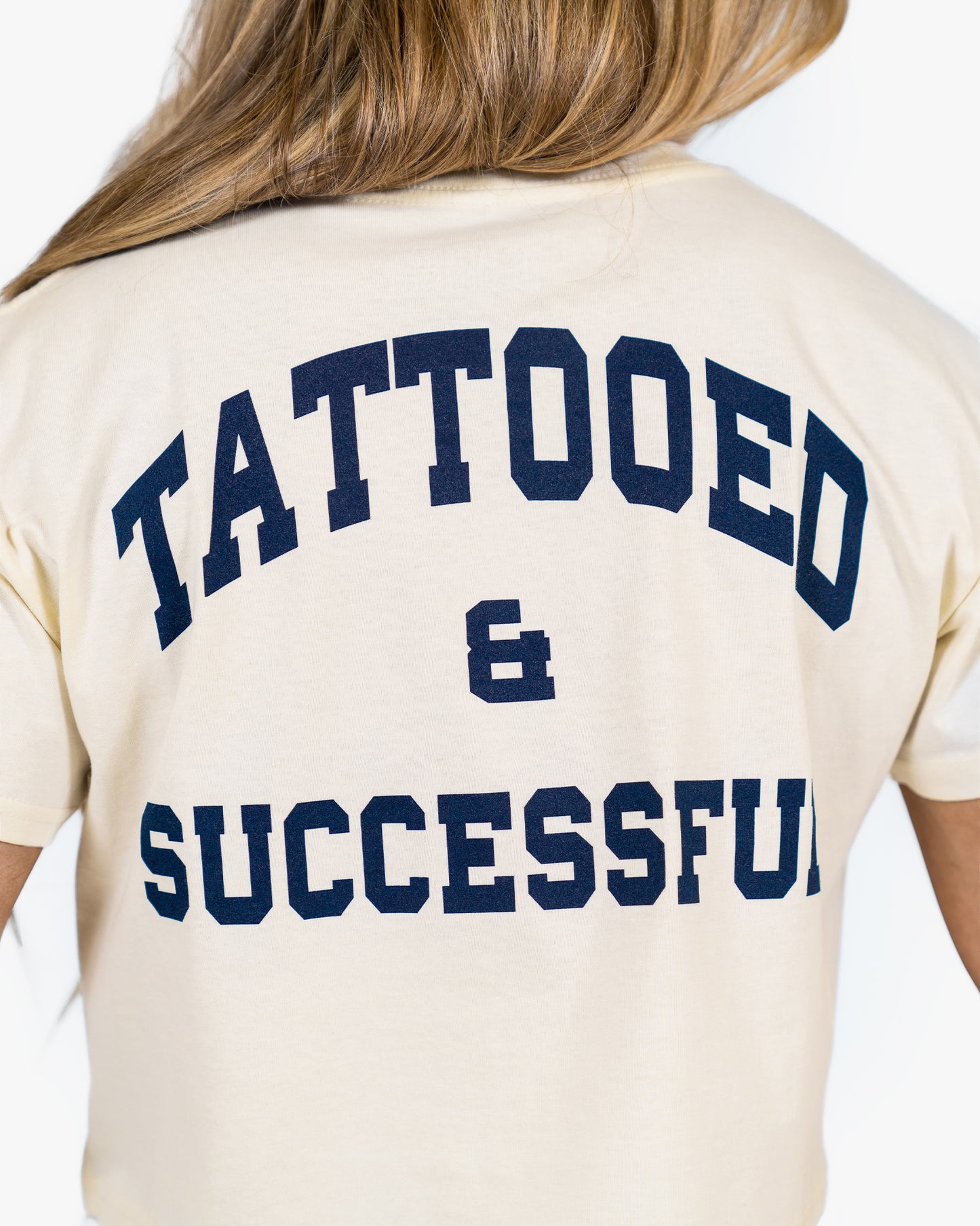 WKND Crop Tee - Ecru w/ Navy