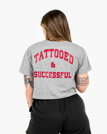 WKND Crop Tee - Grey w/ Red