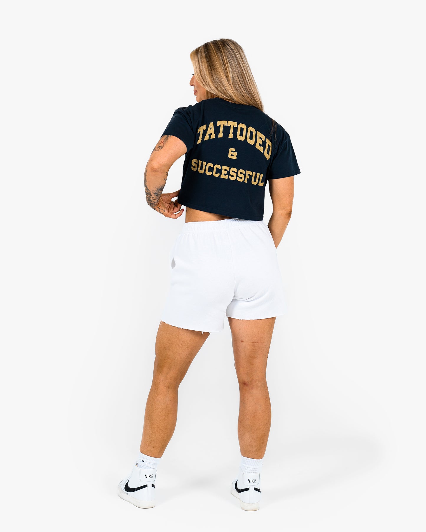 WKND Crop Tee - Navy w/ Gold