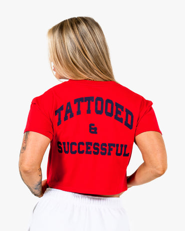 WKND Crop Tee - Red w/ Navy