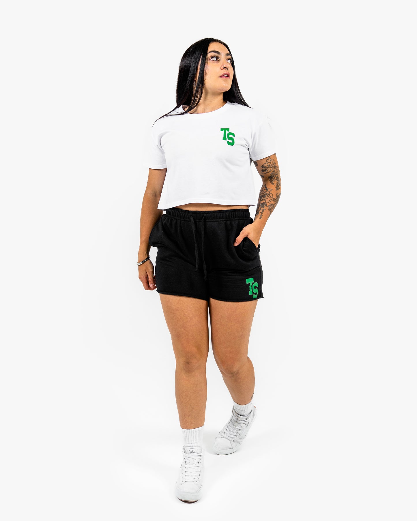 WKND Crop Tee - White w/ Green