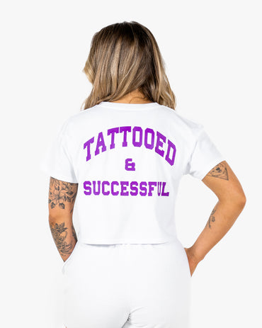 WKND Crop Tee - White w/ Purple