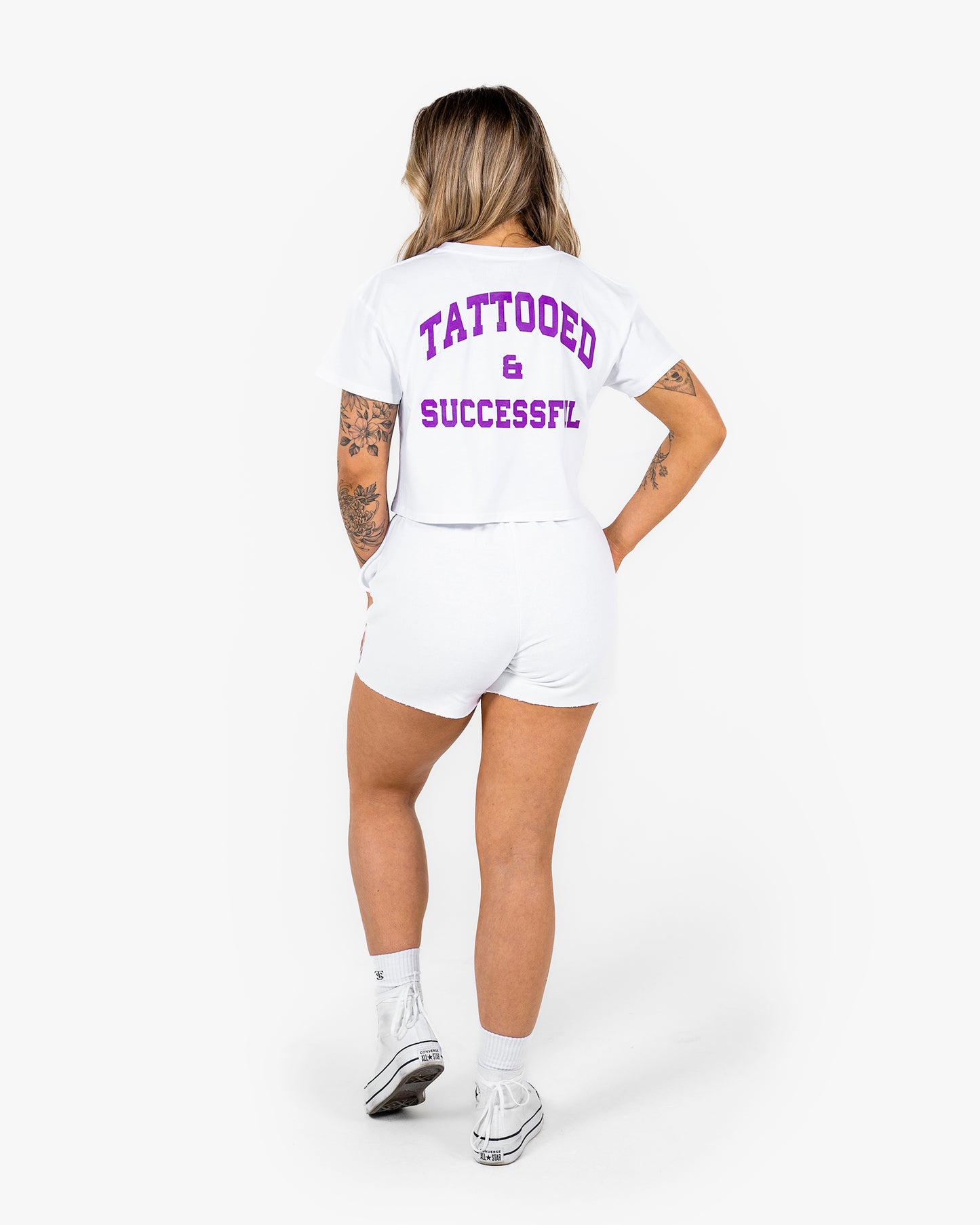 WKND Crop Tee - White w/ Purple