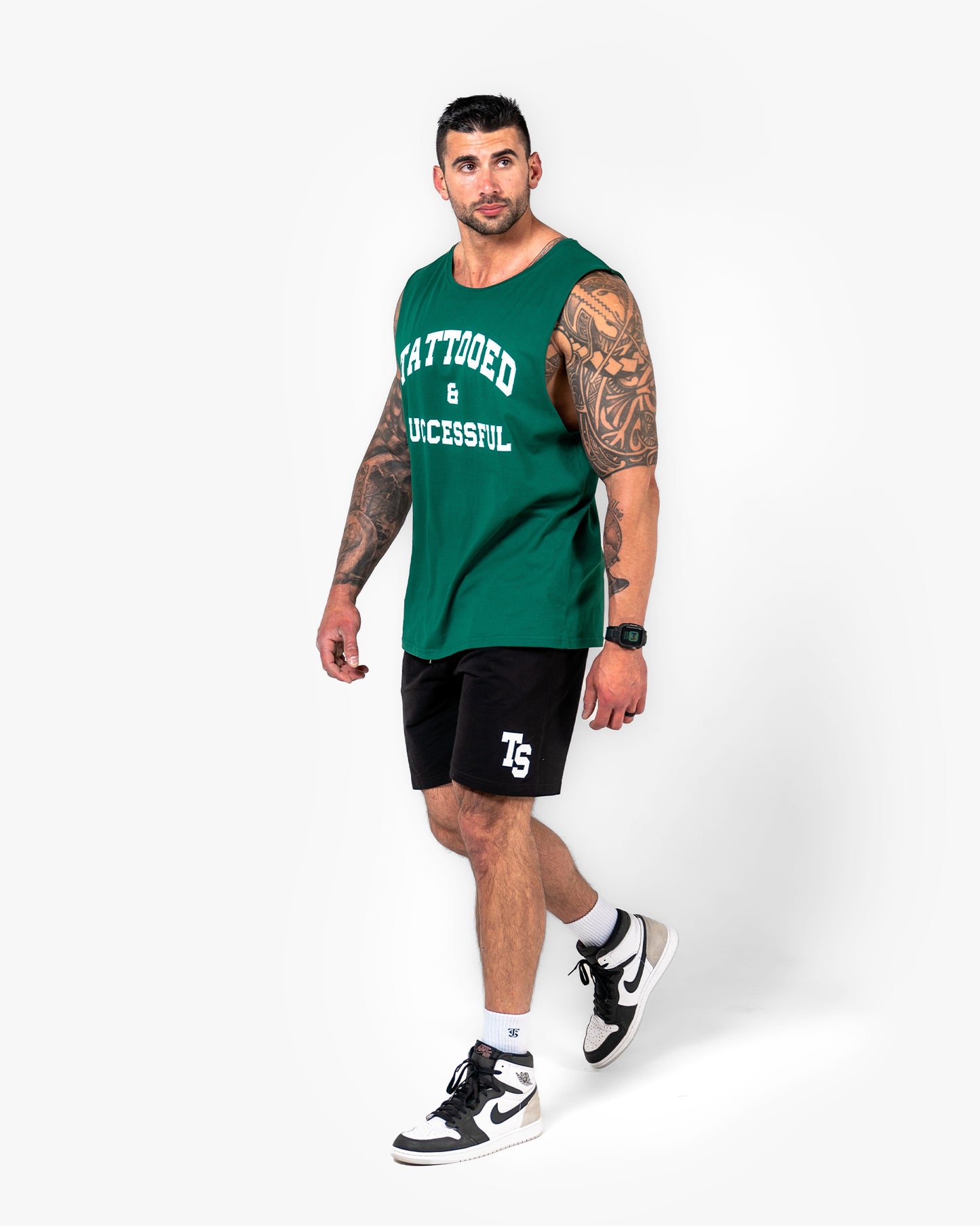 WKND Relaxed Tank - Green w/ White