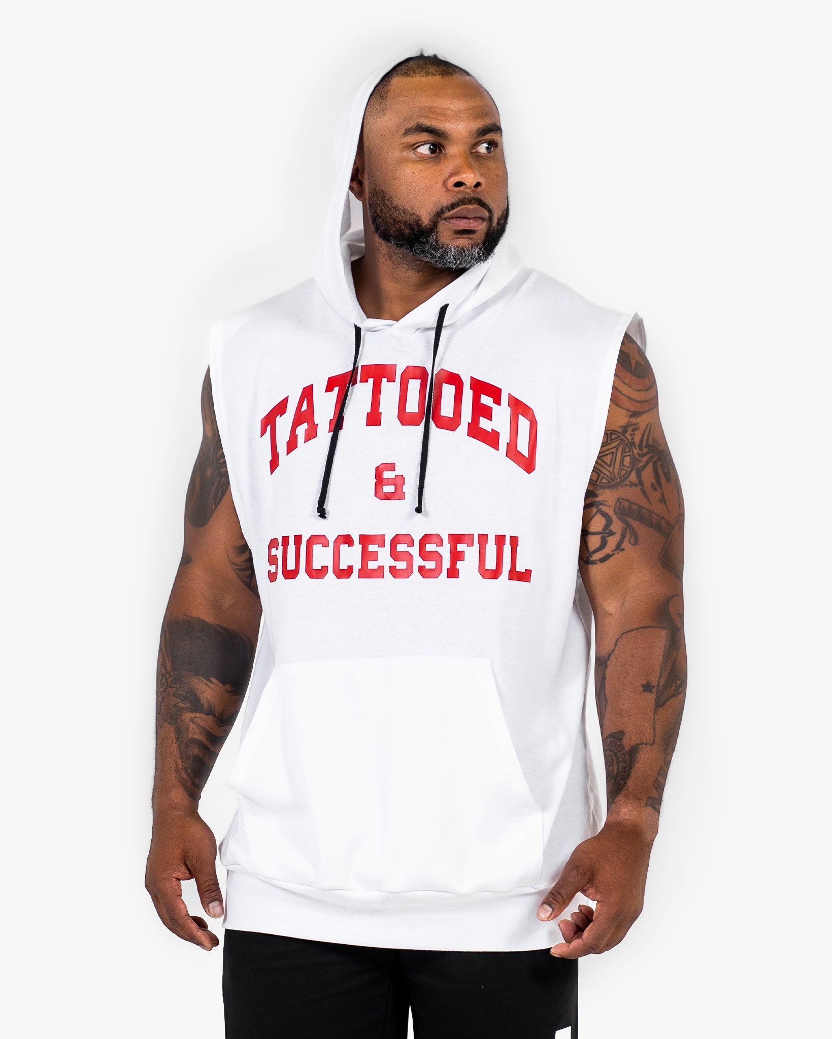 WKND Sleeveless Hoodie - White w/ Red