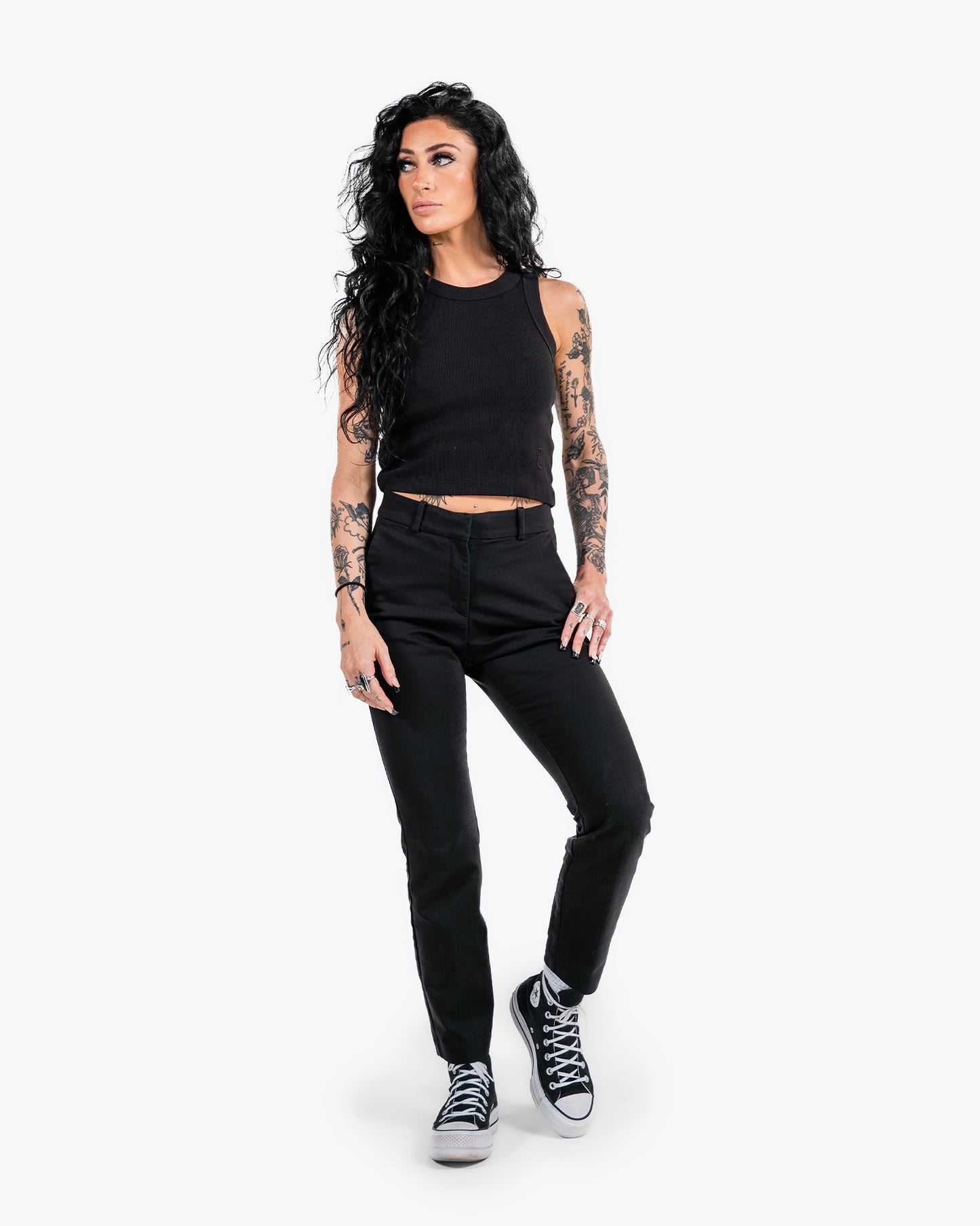 Icon Ribbed Crop Tank - Black w/ Black