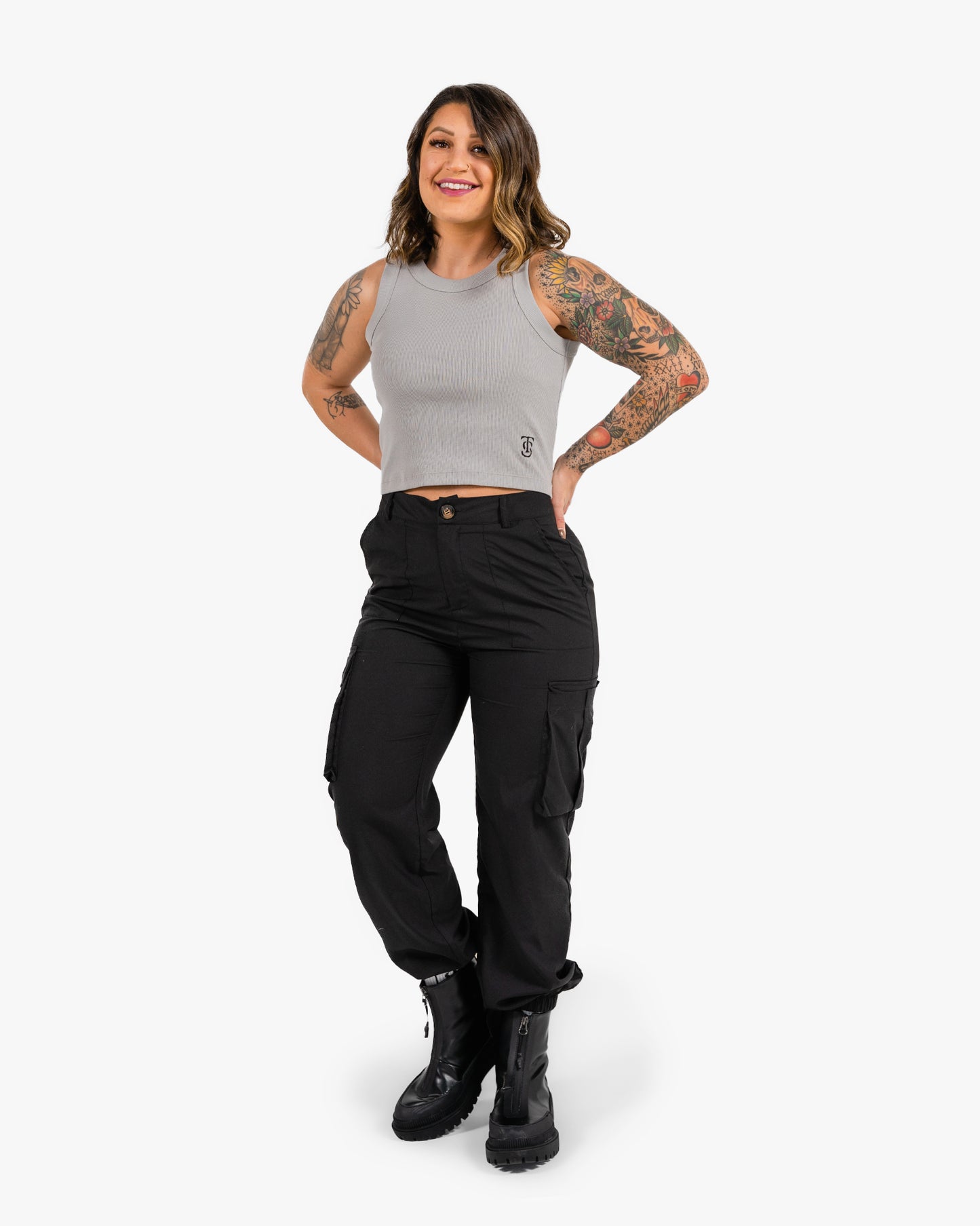 Icon Ribbed Crop Tank - Storm w/ Black