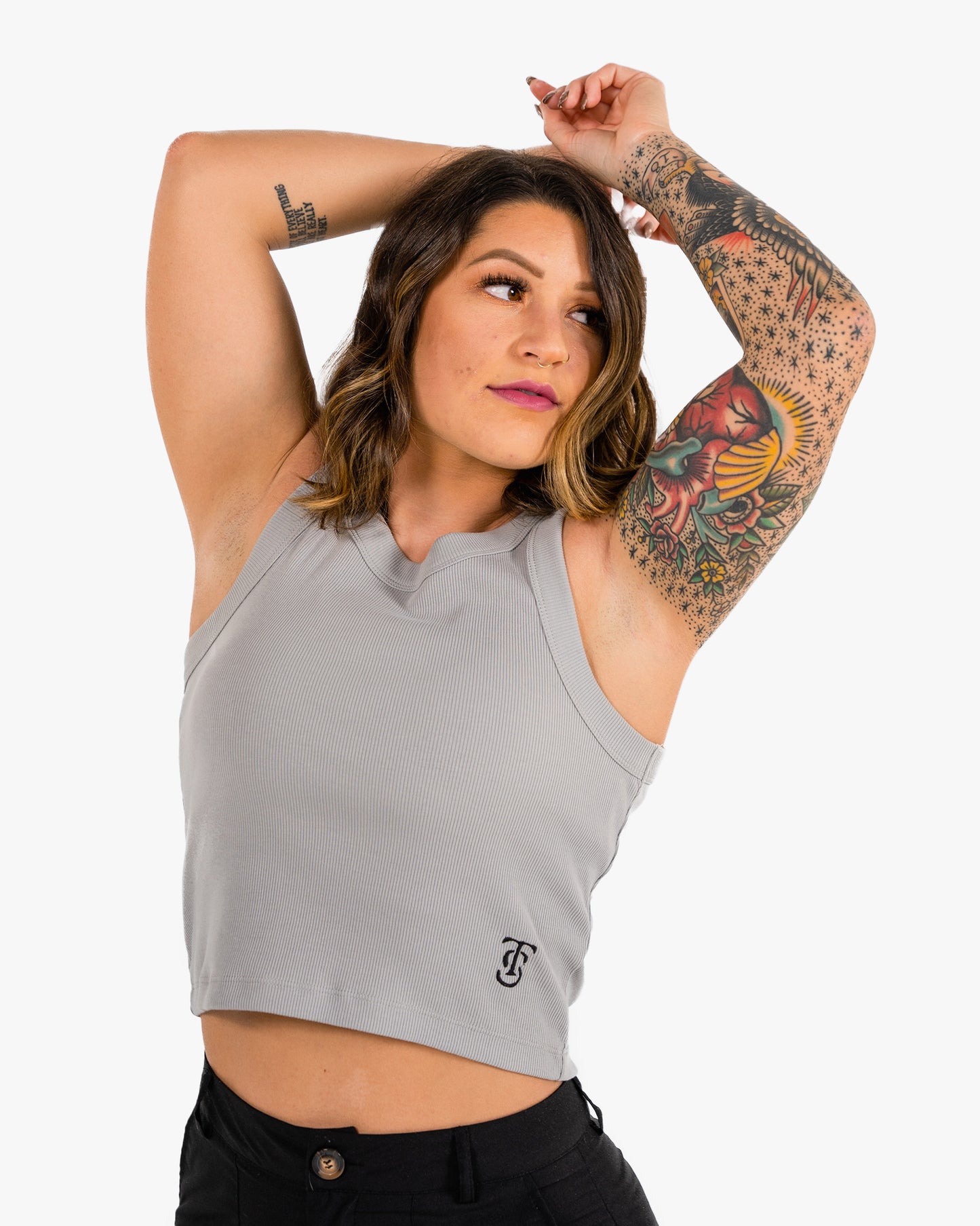 Icon Ribbed Crop Tank - Storm w/ Black