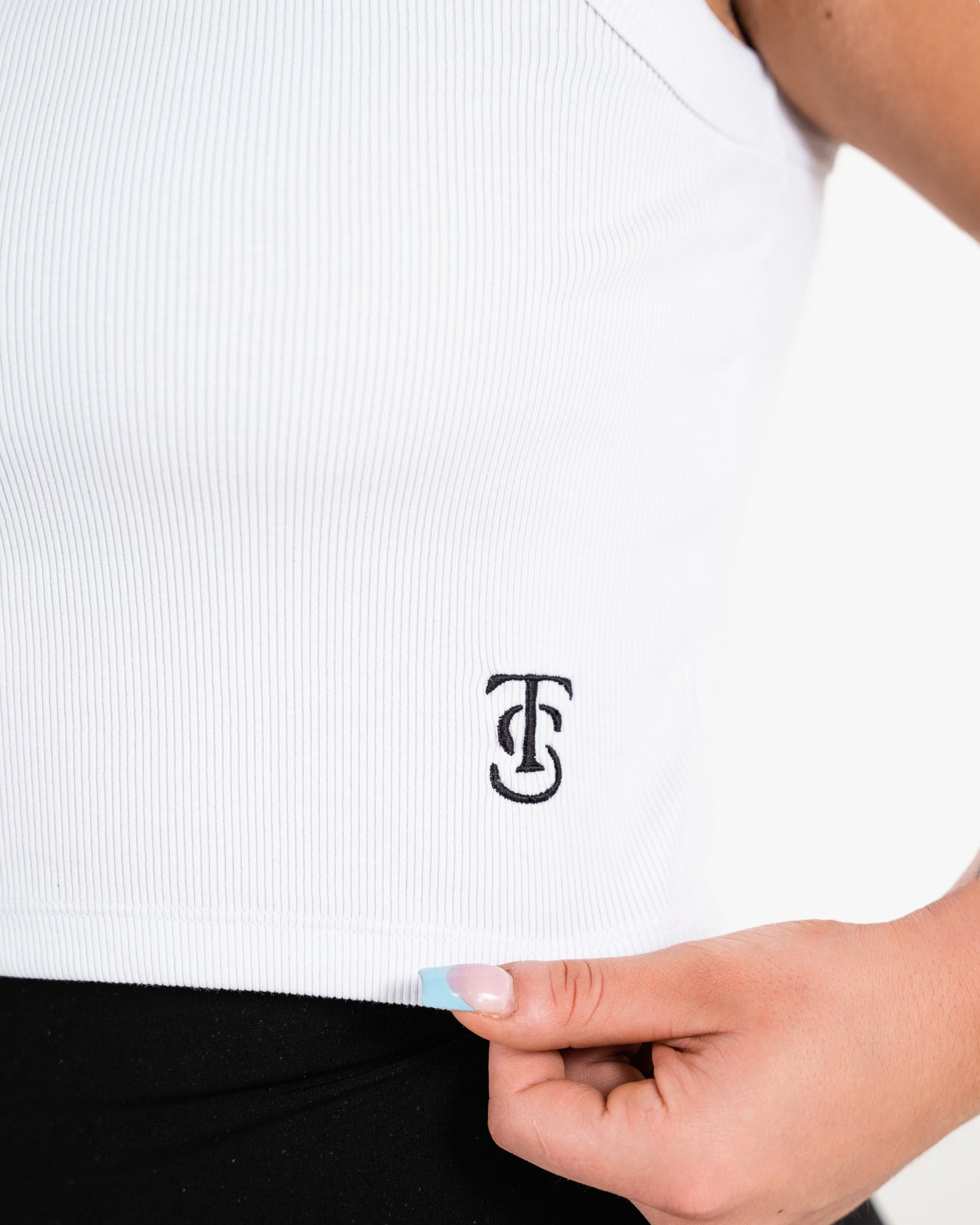 Icon Ribbed Crop Tank - White w/ Black