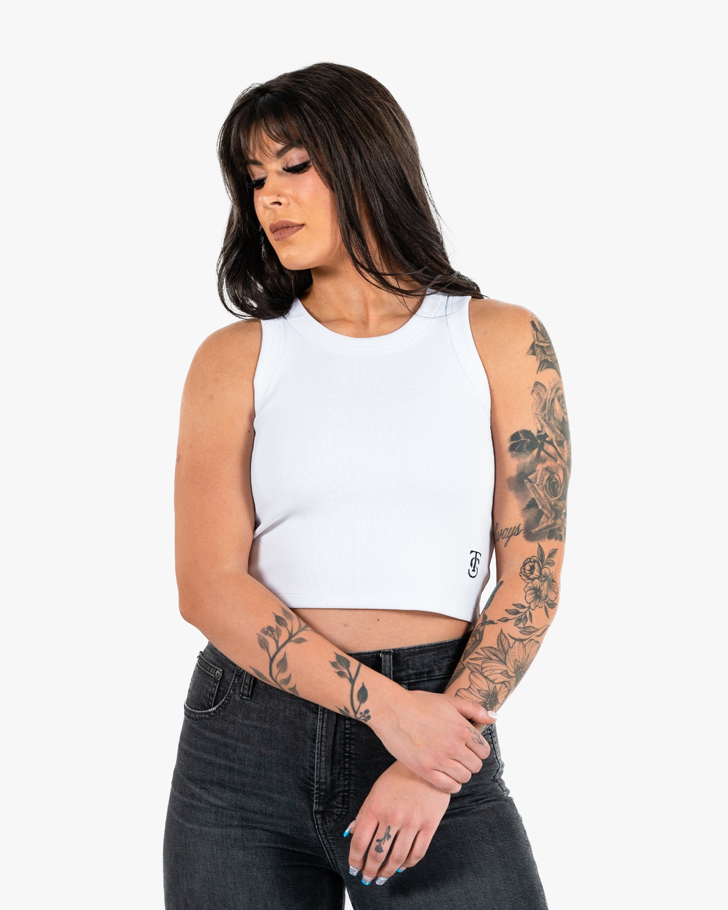 Icon Ribbed Crop Tank - White w/ Black