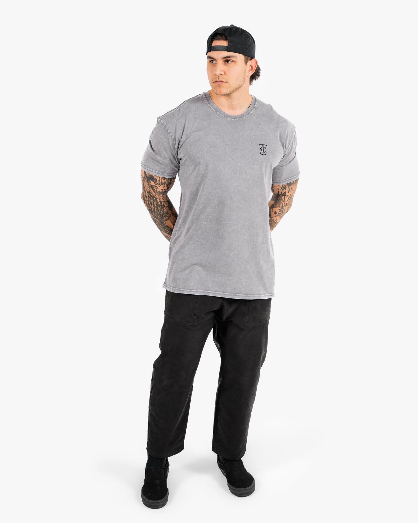 Icon Stone Wash Tee - Ash w/ Black