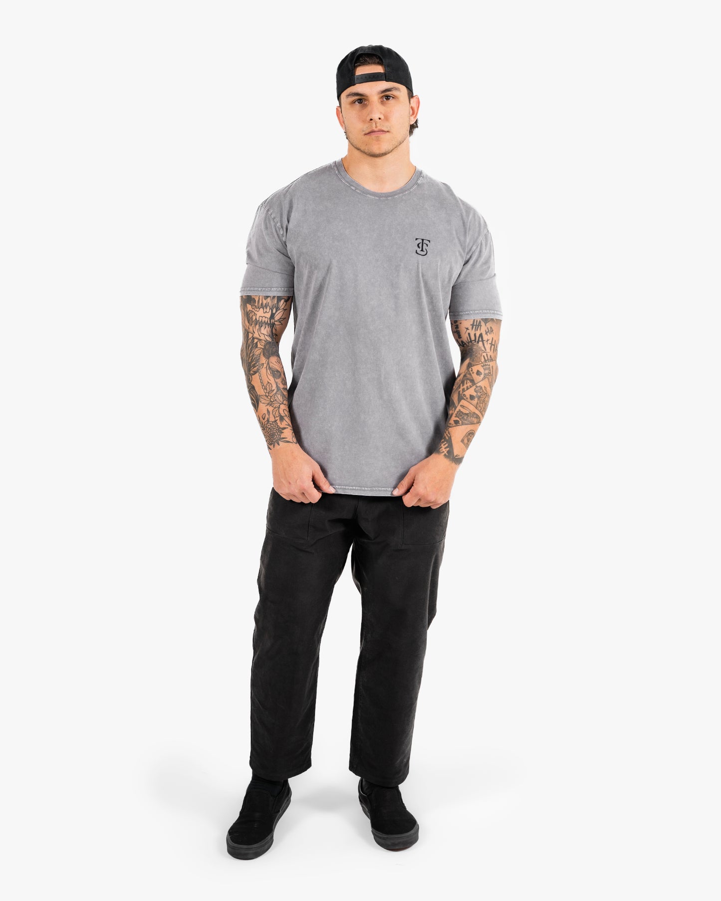 Icon Stone Wash Tee - Ash w/ Black