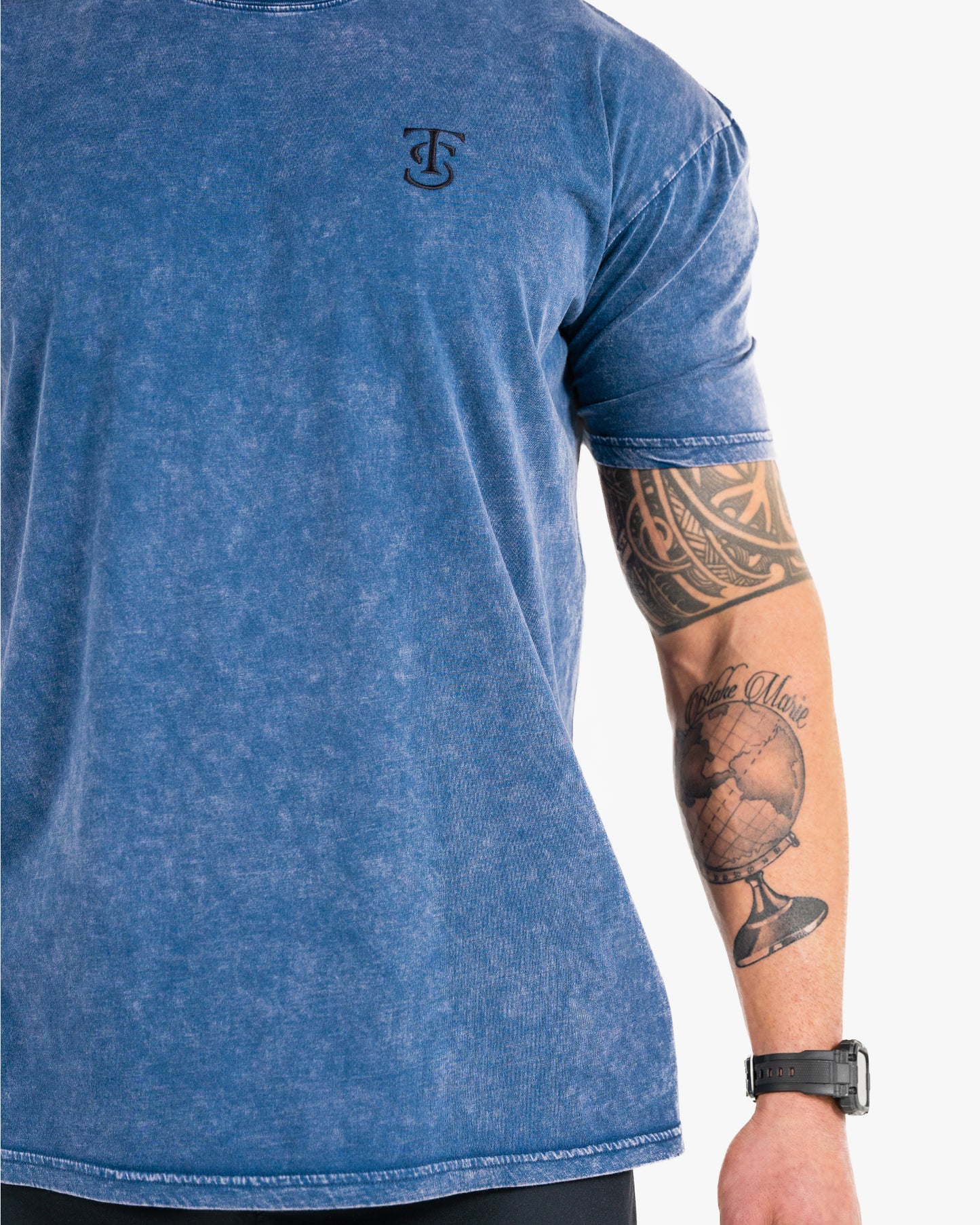Icon Stone Wash Tee - Blue w/ Black