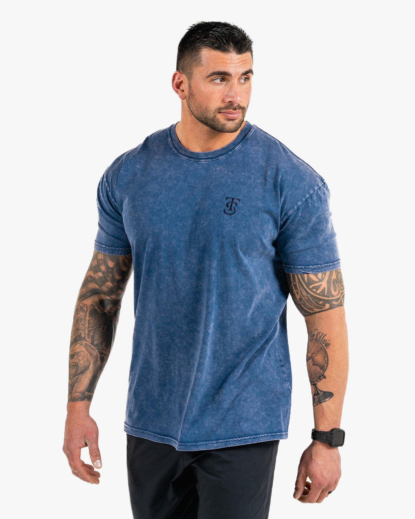 Icon Stone Wash Tee - Blue w/ Black