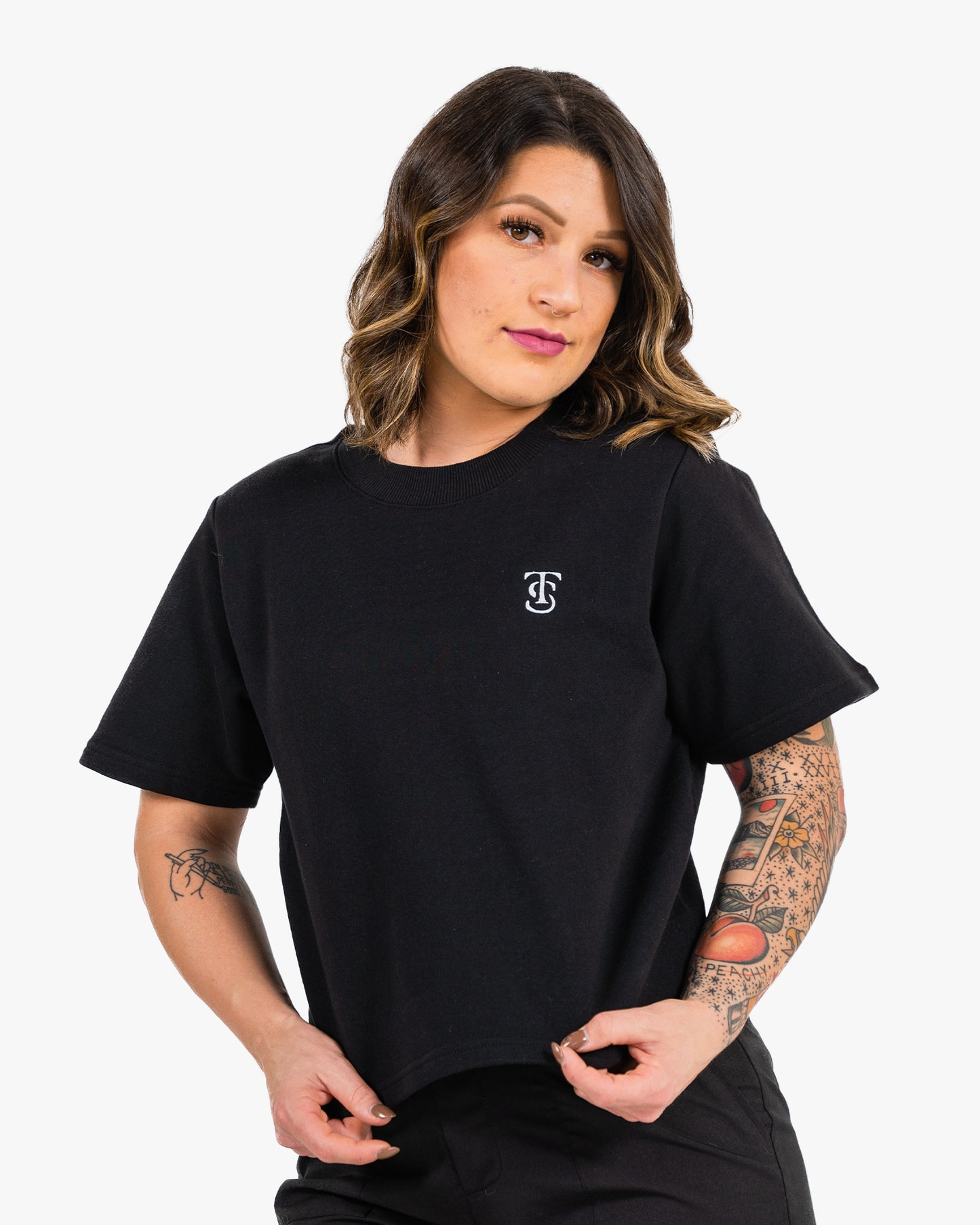 Icon Terry Crop - Black w/ White