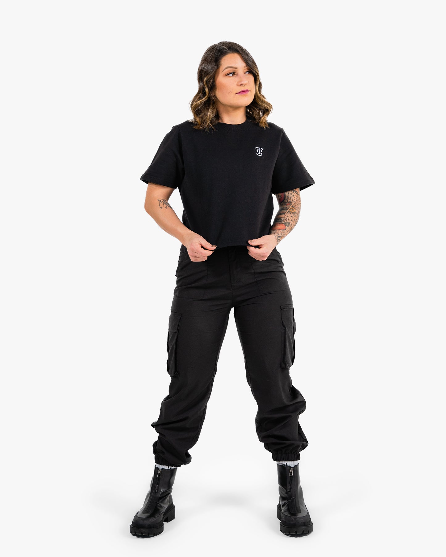 Icon Terry Crop - Black w/ White