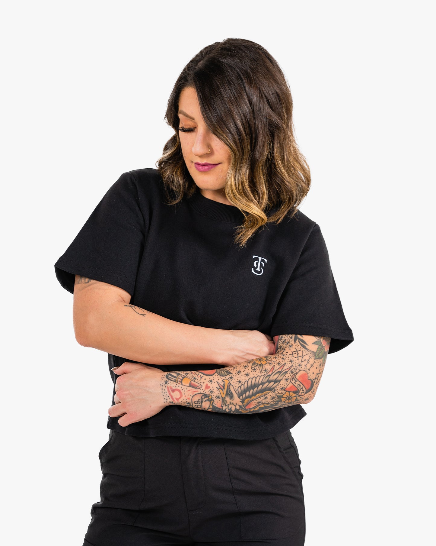 Icon Terry Crop - Black w/ White