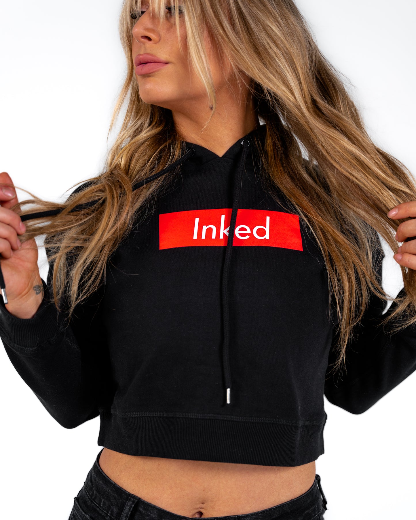 Inked Crop Hoodie - Black