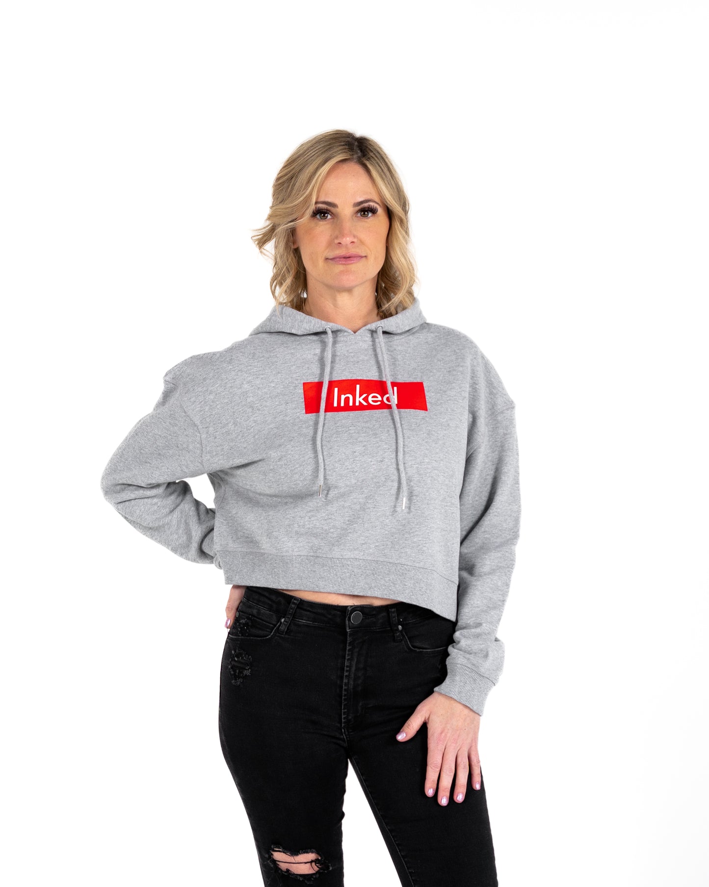 Inked Crop Hoodie - Athletic Heather