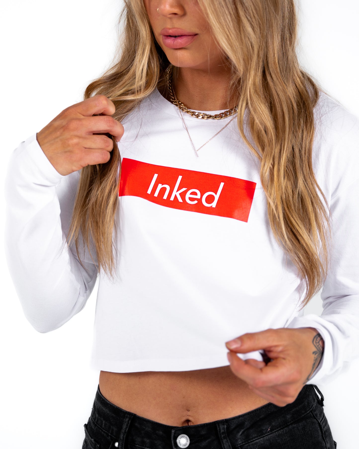 Inked Crop LS - White