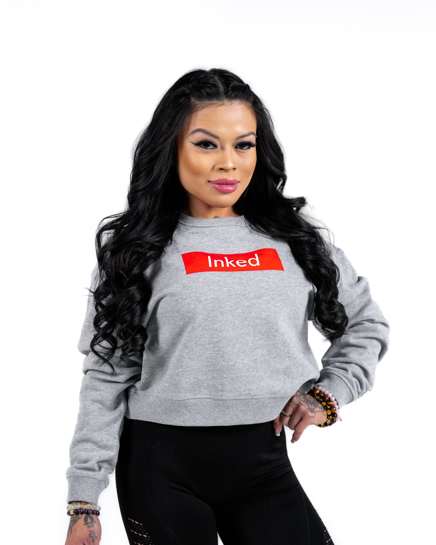 Inked Crop Crew Sweatshirt - Athletic Heather