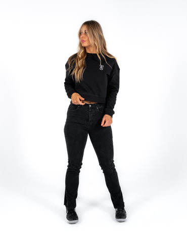 Icon Crop Crew Sweatshirt - Black