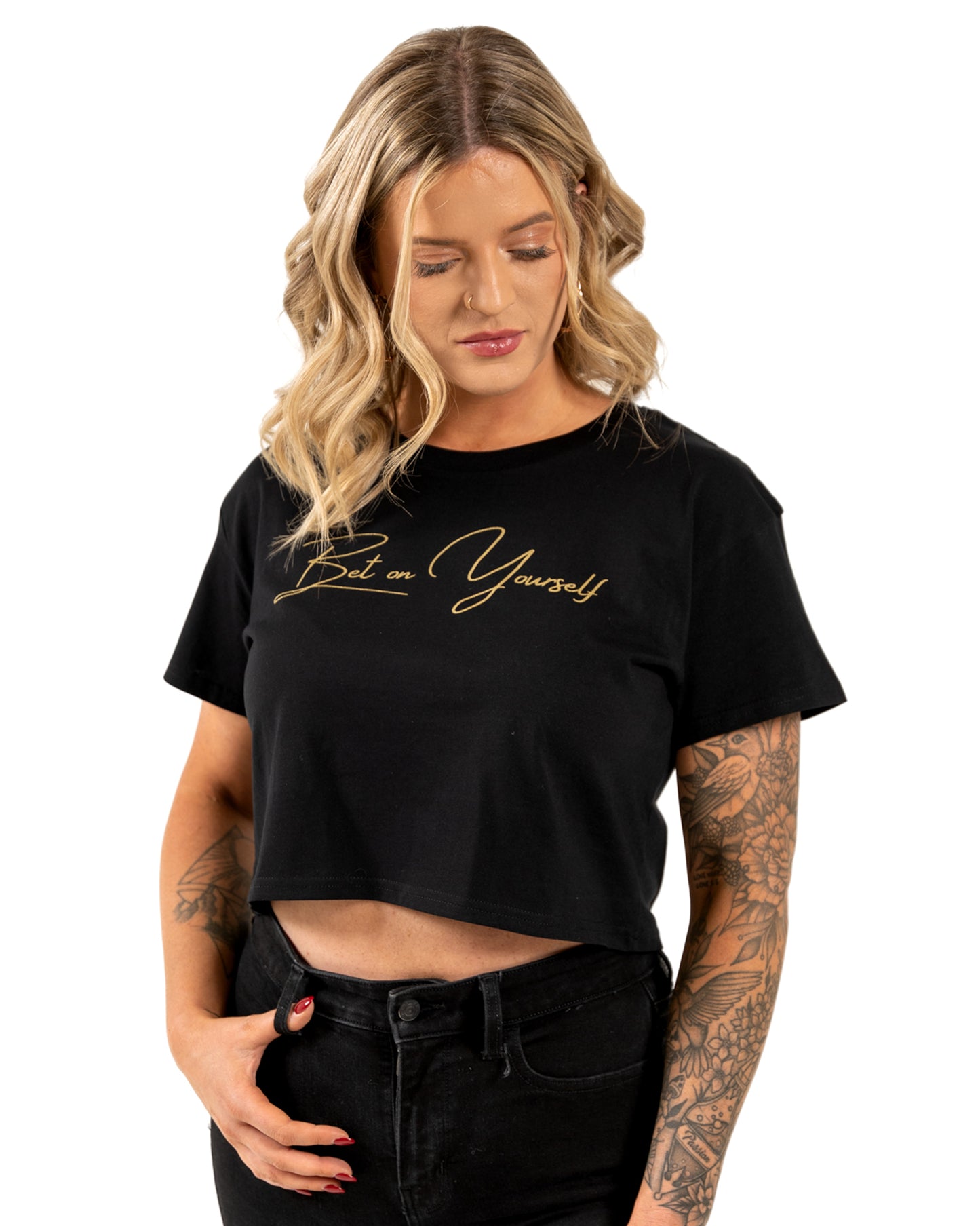 Bet on Yourself Crop Tee - Black w/ Gold