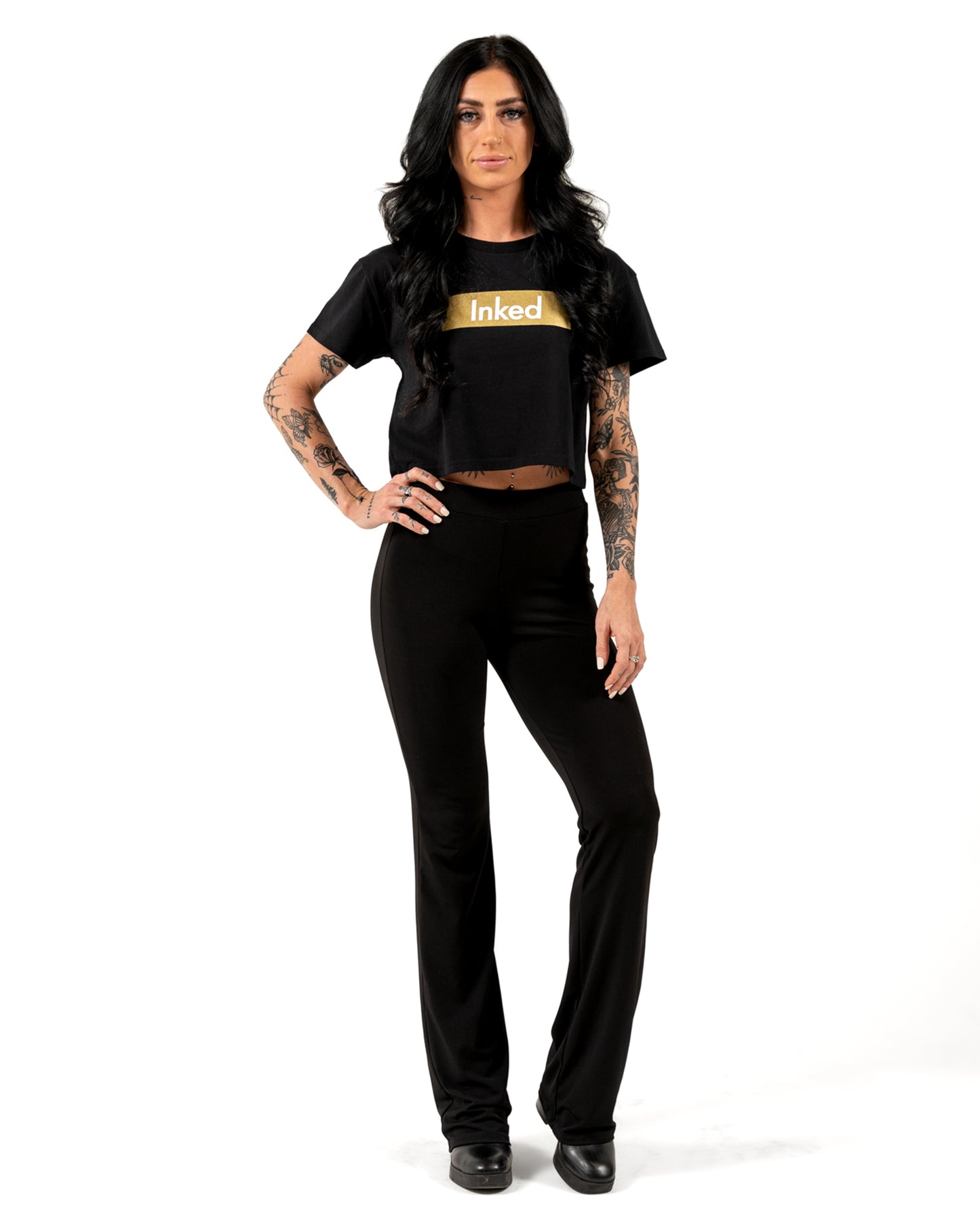INKED Crop Tee - Black w/ Gold