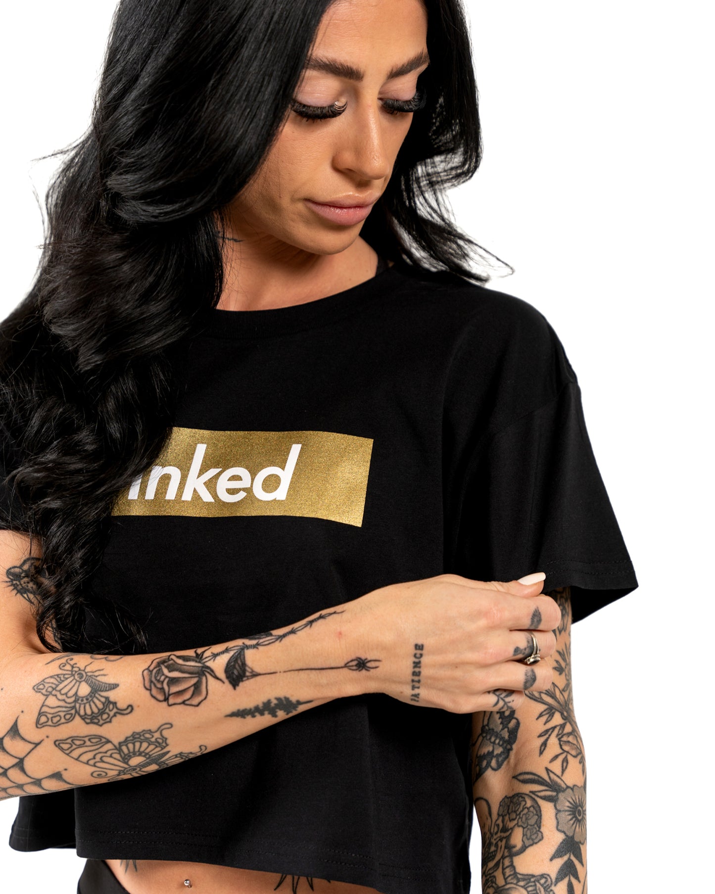 INKED Crop Tee - Black w/ Gold