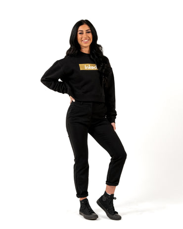 Inked Crop Crew Sweatshirt - Black w/ Gold