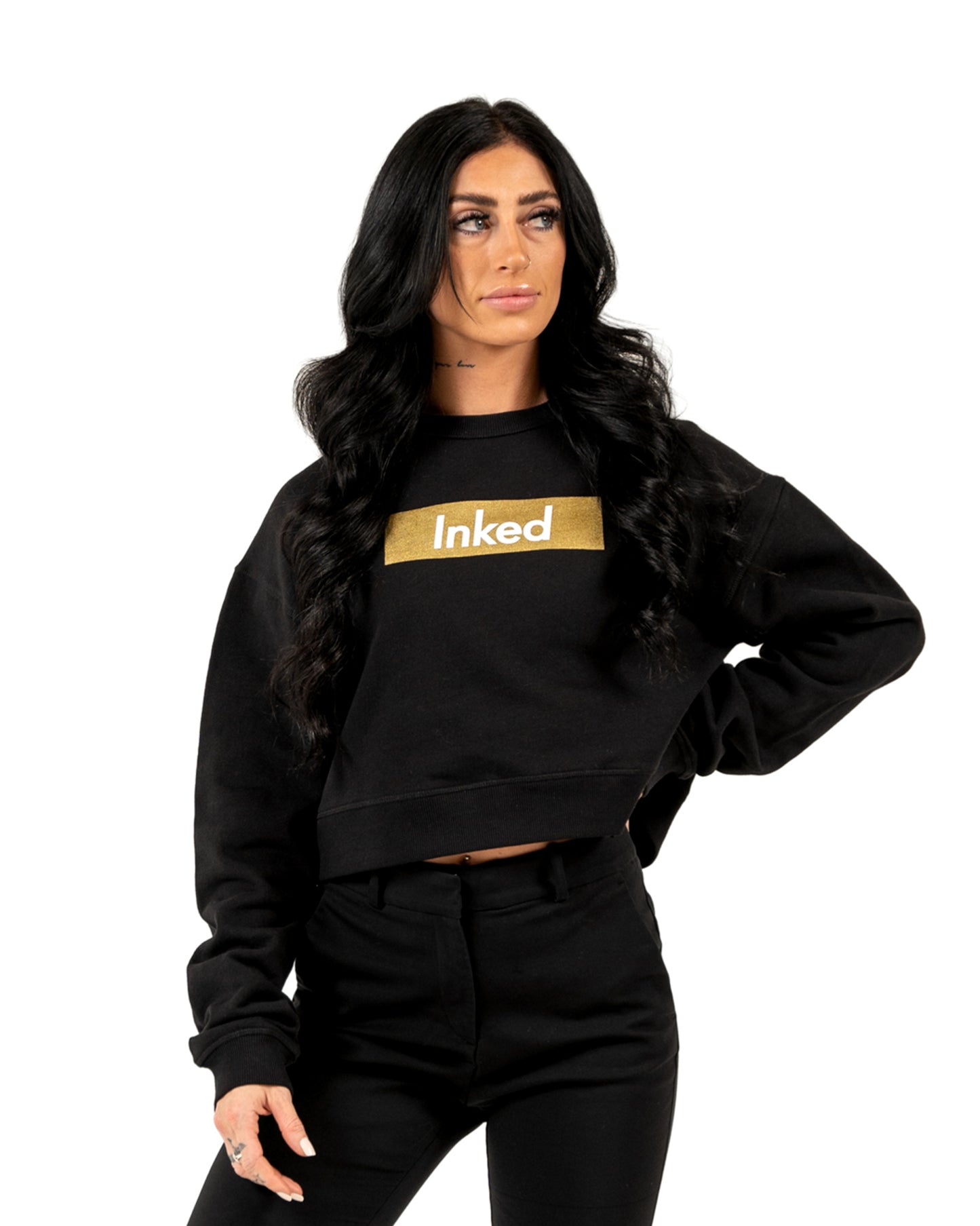 Inked Crop Crew Sweatshirt - Black w/ Gold