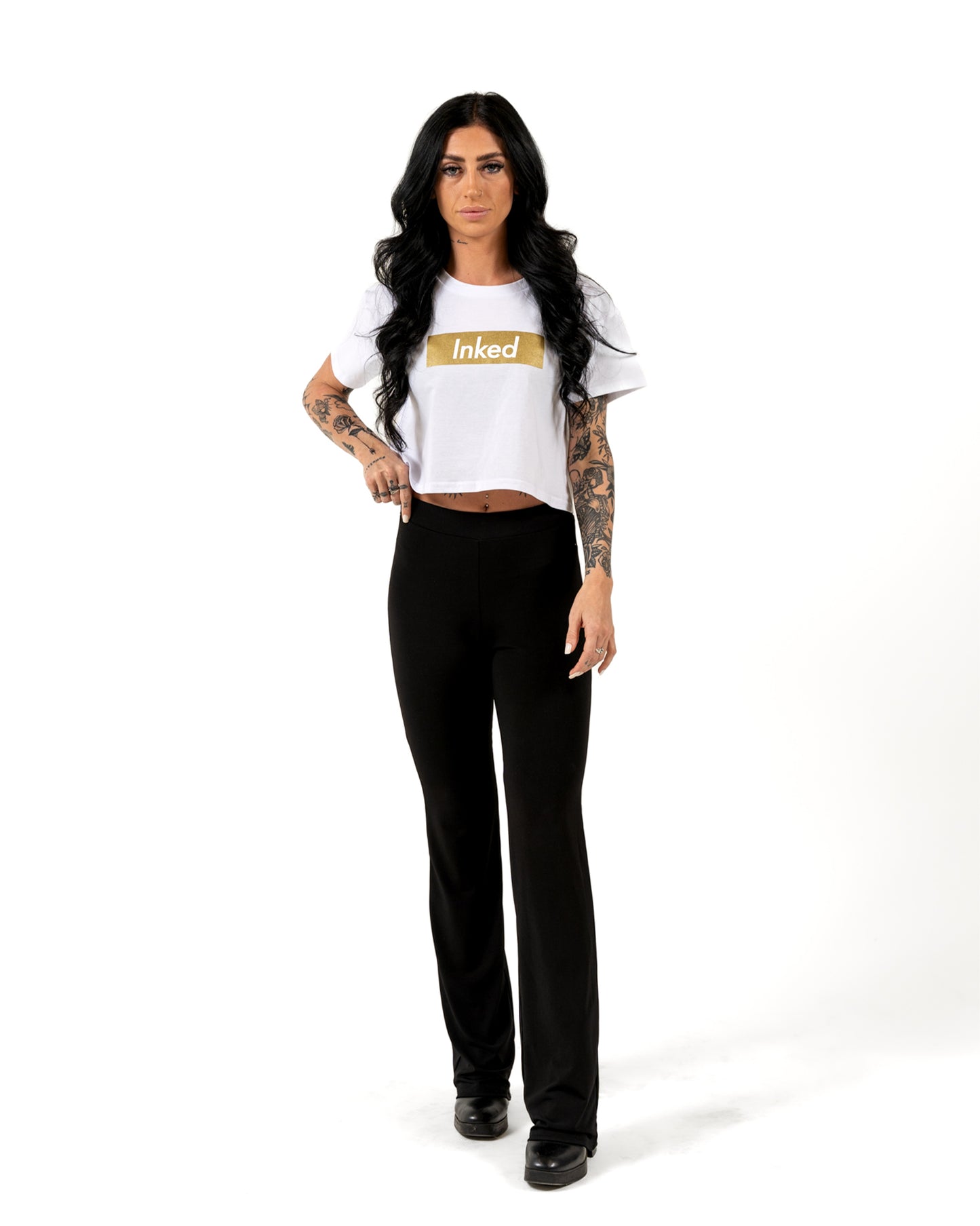 INKED Crop Tee - White w/ Gold